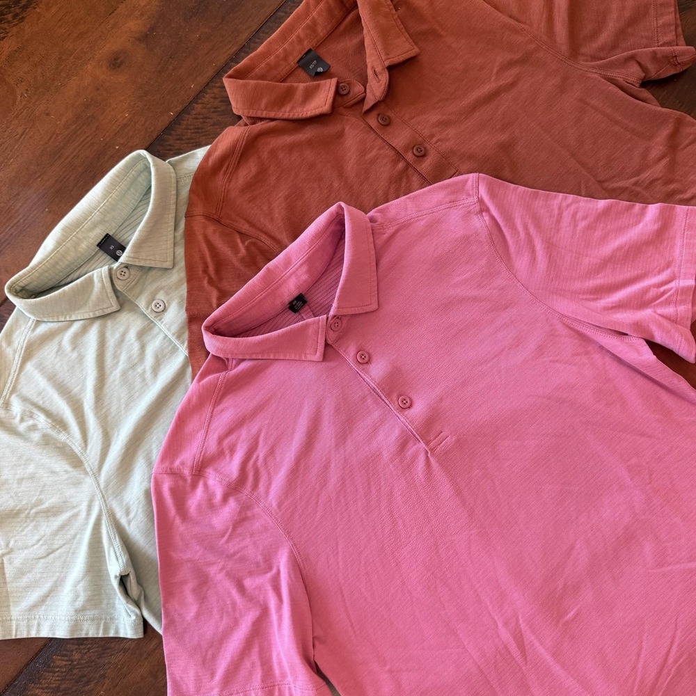Lot Of 3 Lululemon Athletica Polo Shirt Mens XS Green Pink Rust Solid Casual